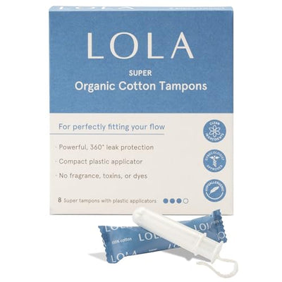 LOLA Organic Cotton Unscented Tampons, Regular Absorbency - Natural Ingredients, Chlorine & Toxin Free, Powerful Leak Protection - BPA Free