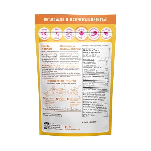 Flourish Protein Pancake & Waffle Mix, with Whey Protein & Flax Seed, No Added Sugar, High in Protein & Fiber - Just Add Water