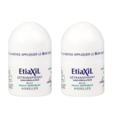 ETIAXIL UNPERSPIRANT ROLL-ON TREATMENT FOR ARMPITS SENSITIVE SKINS 15ML PACK OF 2PCS