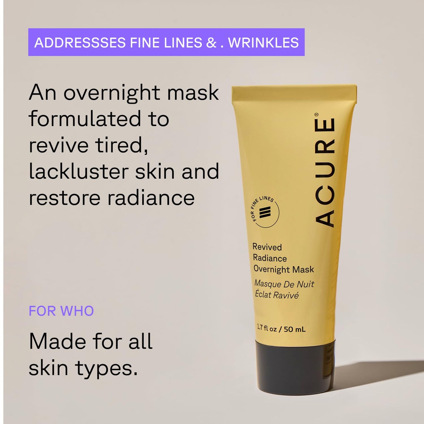 Acure Revived Radiance Overnight Mask - Night Face Mask for Sleeping, Hydrating Facial Jelly for Glass Skin & Natural Glow, Anti Aging & Nourishing with Encapsulated Retinol & Avocado Oil - 1.7 fl oz