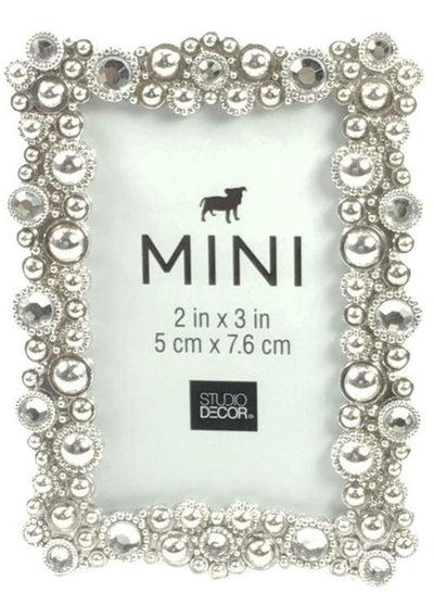 Studio Decor Bejeweled Silver Tone Metal Mini Picture Frame 2 X 3