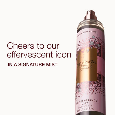 Bath & Body Works Champagne Toast Fine Fragrance Mist, Body Spray & Perfume for Women, Long-Lasting Personal Fragrance, Bubbly Champagne and Sparkling Berry Scent, 8 fl oz - 2 Pack