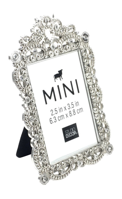 Bejeweled Silver Tone Metal Mini Picture Frame, 2.5" x 3.5"