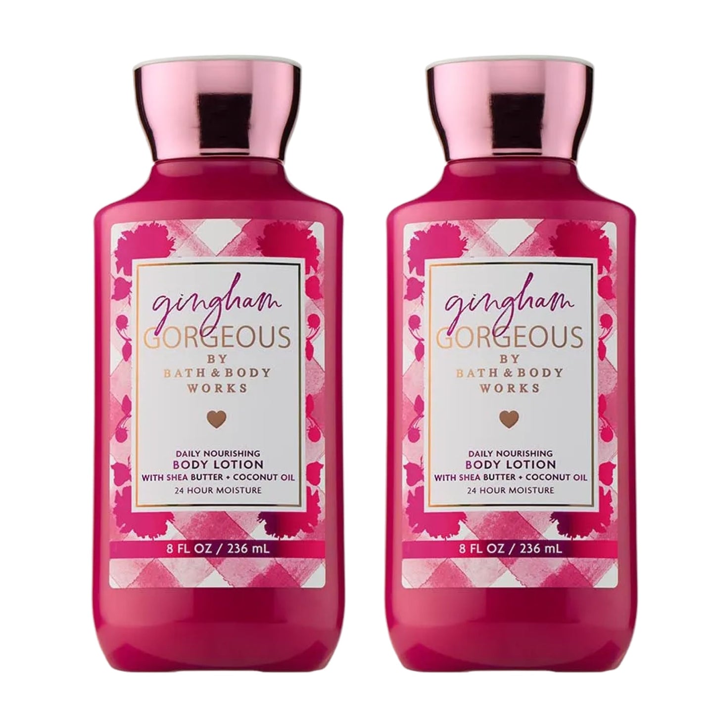 Bath & Body Works Gingham Gorgeous Body Lotion, Lightweight Daily Moisturizer with Shea Butter & Coconut Oil – Pink Strawberries, Peony Blooms, and Peach Nectar Scent, 8 fl oz - 2 Pack