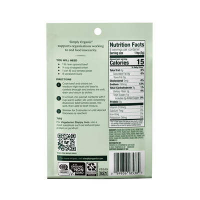 Simply Organic Sloppy Joe, Certified Organic, Kosher, Chili Mixes