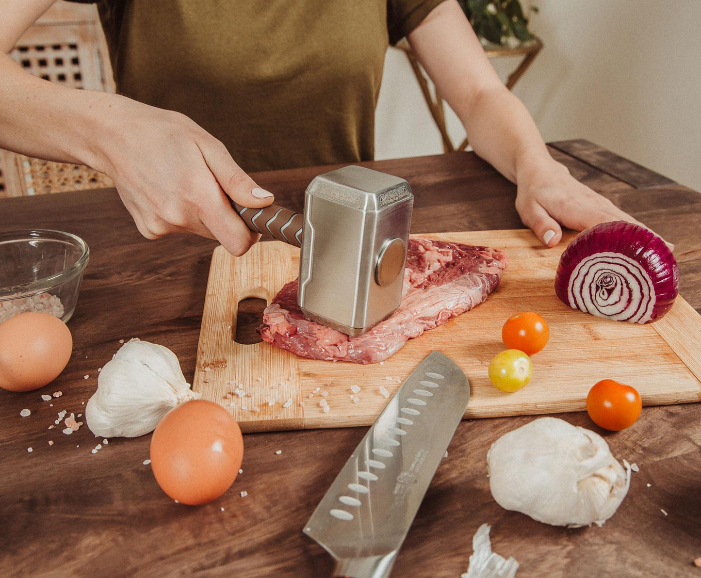 Marvel Mighty Thor Mjolnir Hammer Replica Stainless Steel Meat Tenderizer Pounder | Gourmet Mallet Masher Tool For Beef, Steak, Poultry | BBQ Grilling and Cooking, Home & Kitchen Essentials