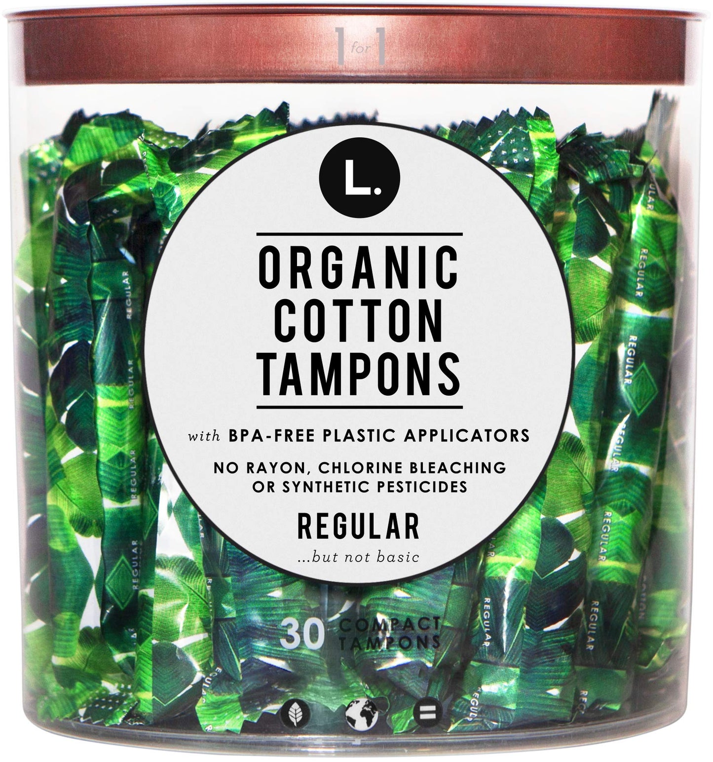 L. Organic Cotton Regular Absorbency Compact Tampons 30 Count